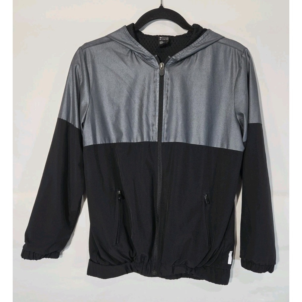 Z By Zella Girls XL Silver / Black Colorblock Full Zip Hooded Windbreaker Jacket
